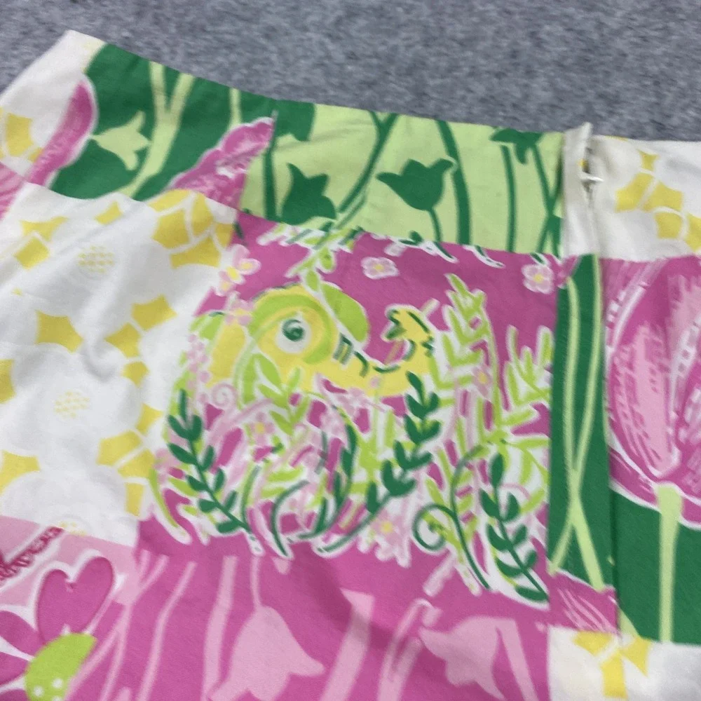 Lilly Pulitzer Skirt Womens 6 Pink Green Patchwork Floral Jungle Cat Print Lined - Picture 9 of 13